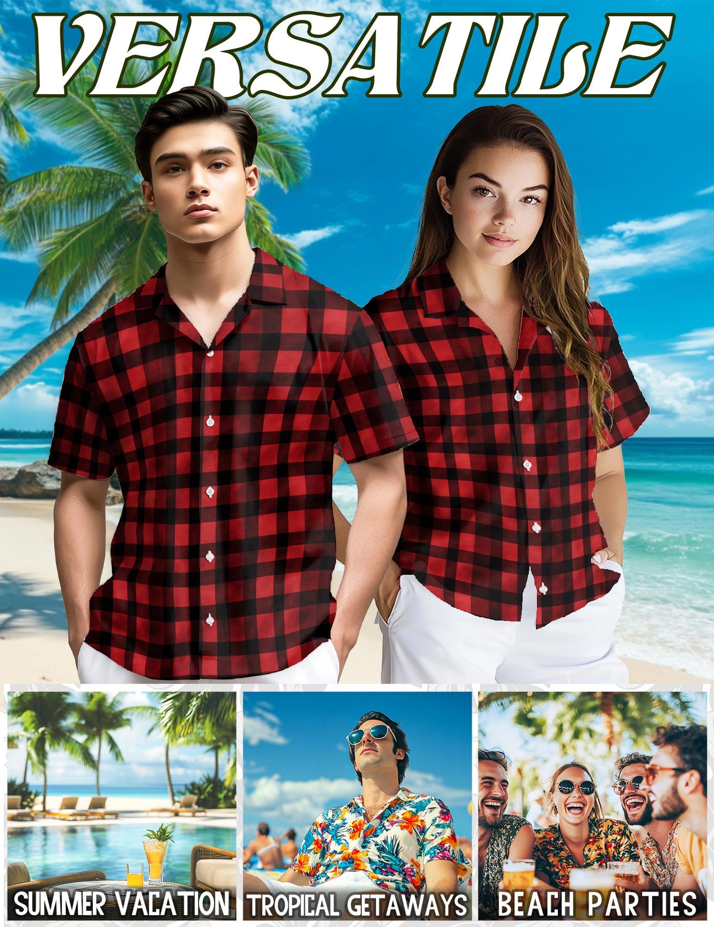 Red And Black Buffalo Plaid Hawaiian Shirt for Men, Button Down Aloha Shirt - Azhawaiian