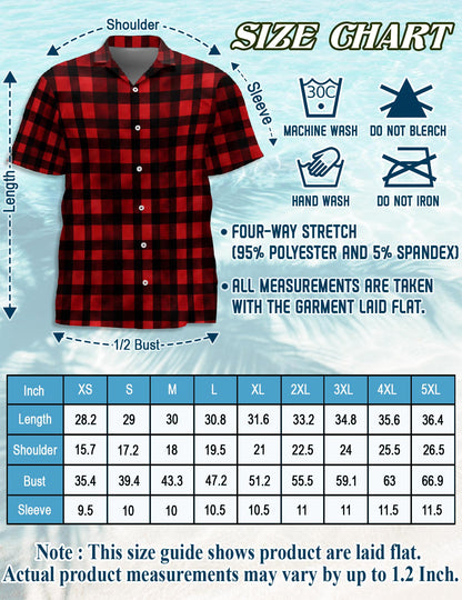 Red And Black Buffalo Plaid Hawaiian Shirt for Men, Button Down Aloha Shirt - Azhawaiian