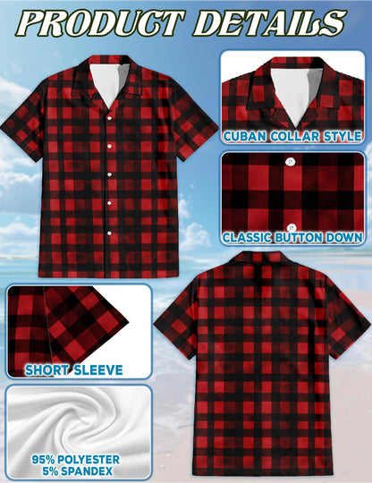 Red And Black Buffalo Plaid Hawaiian Shirt for Men, Button Down Aloha Shirt - Azhawaiian