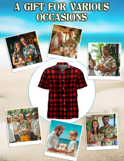 Red And Black Buffalo Plaid Hawaiian Shirt for Men, Button Down Aloha Shirt - Azhawaiian