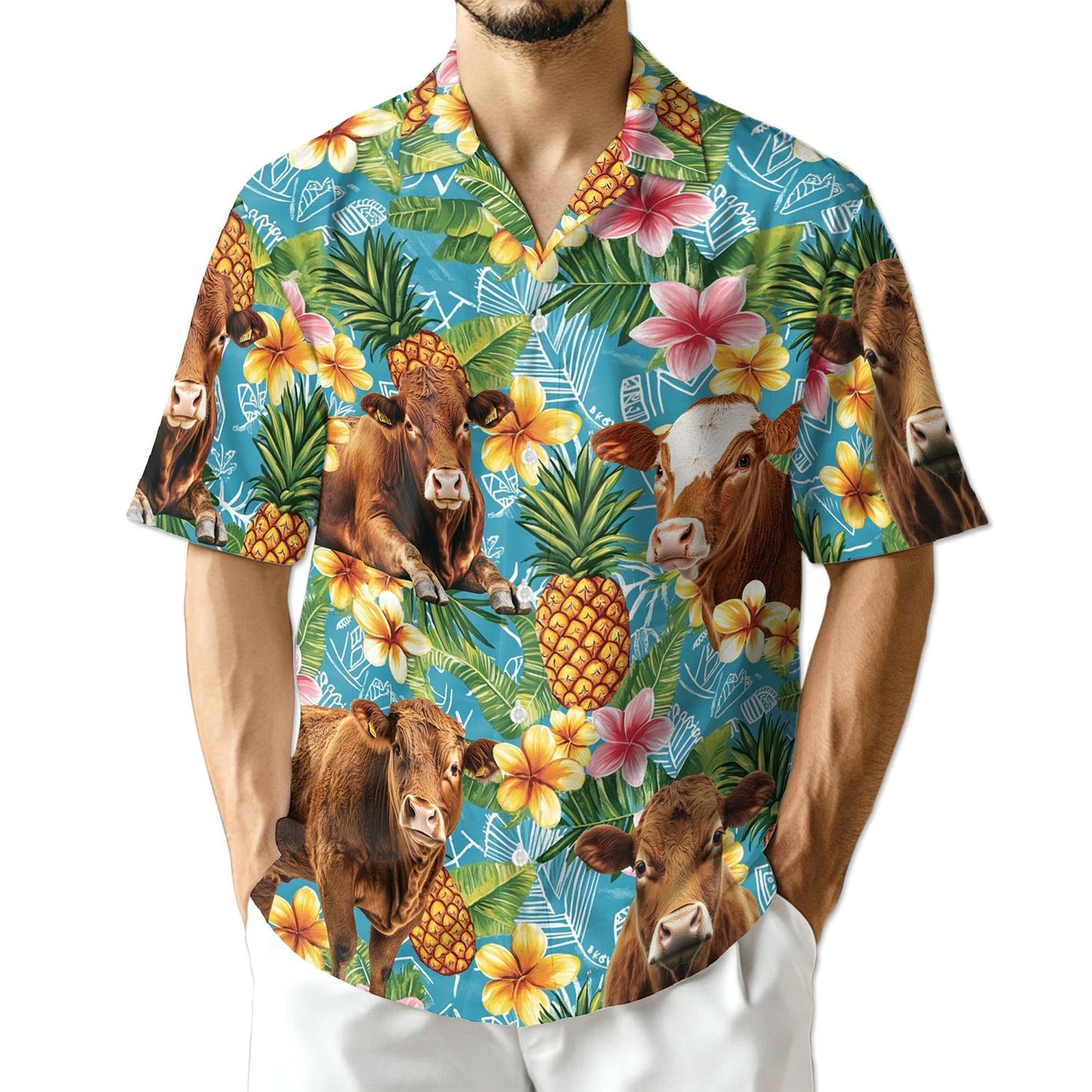 Azhawaiian Red Angus Cattle Pineapple Hawaiian Shirt for Men