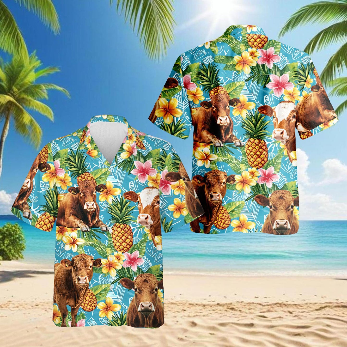 Red Angus Cattle Pineapple Hawaiian Shirt for Men, Button Down Aloha Shirt - Azhawaiian
