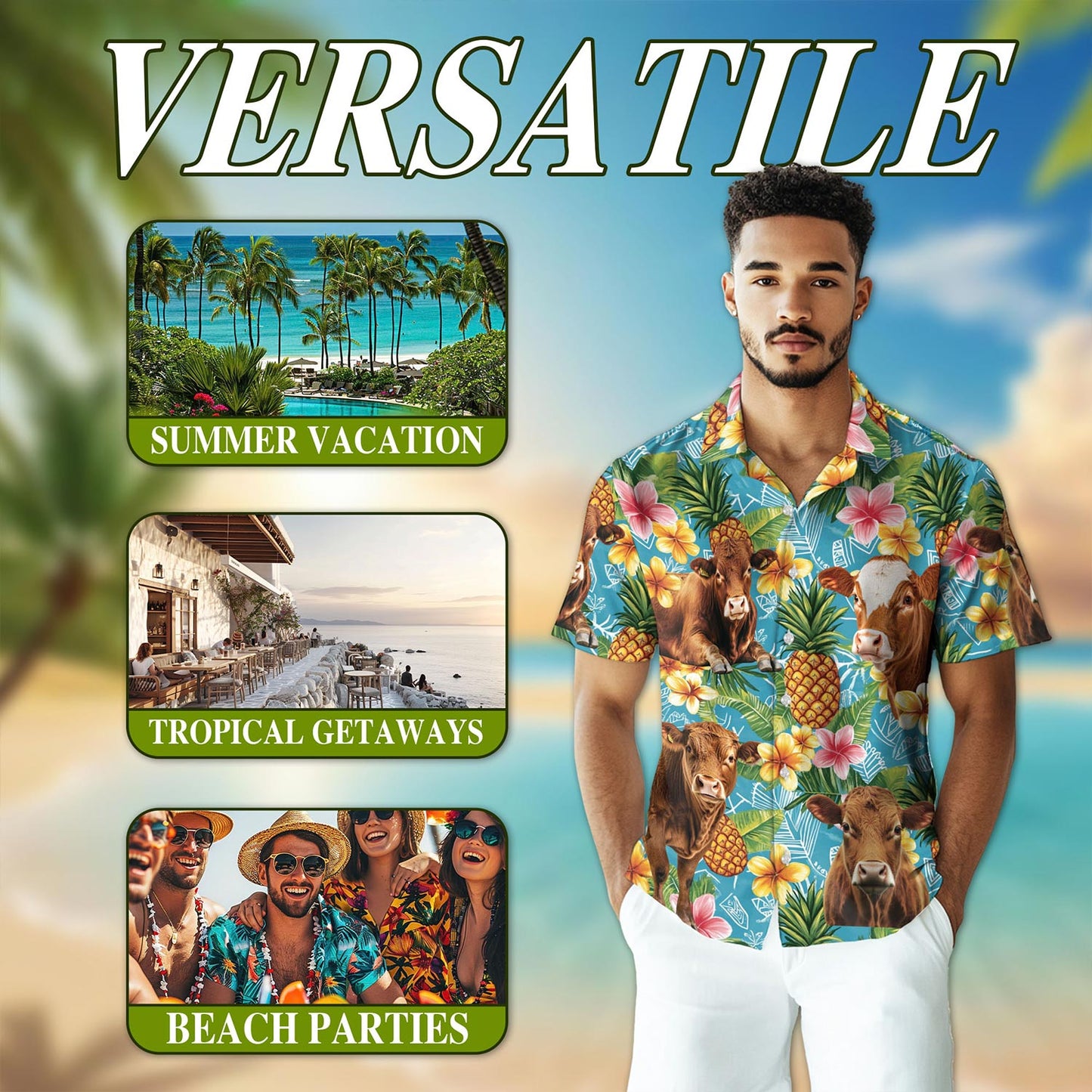 Red Angus Cattle Pineapple Hawaiian Shirt for Men, Button Down Aloha Shirt - Azhawaiian