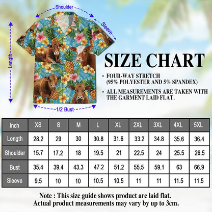 Red Angus Cattle Pineapple Hawaiian Shirt for Men, Button Down Aloha Shirt - Azhawaiian