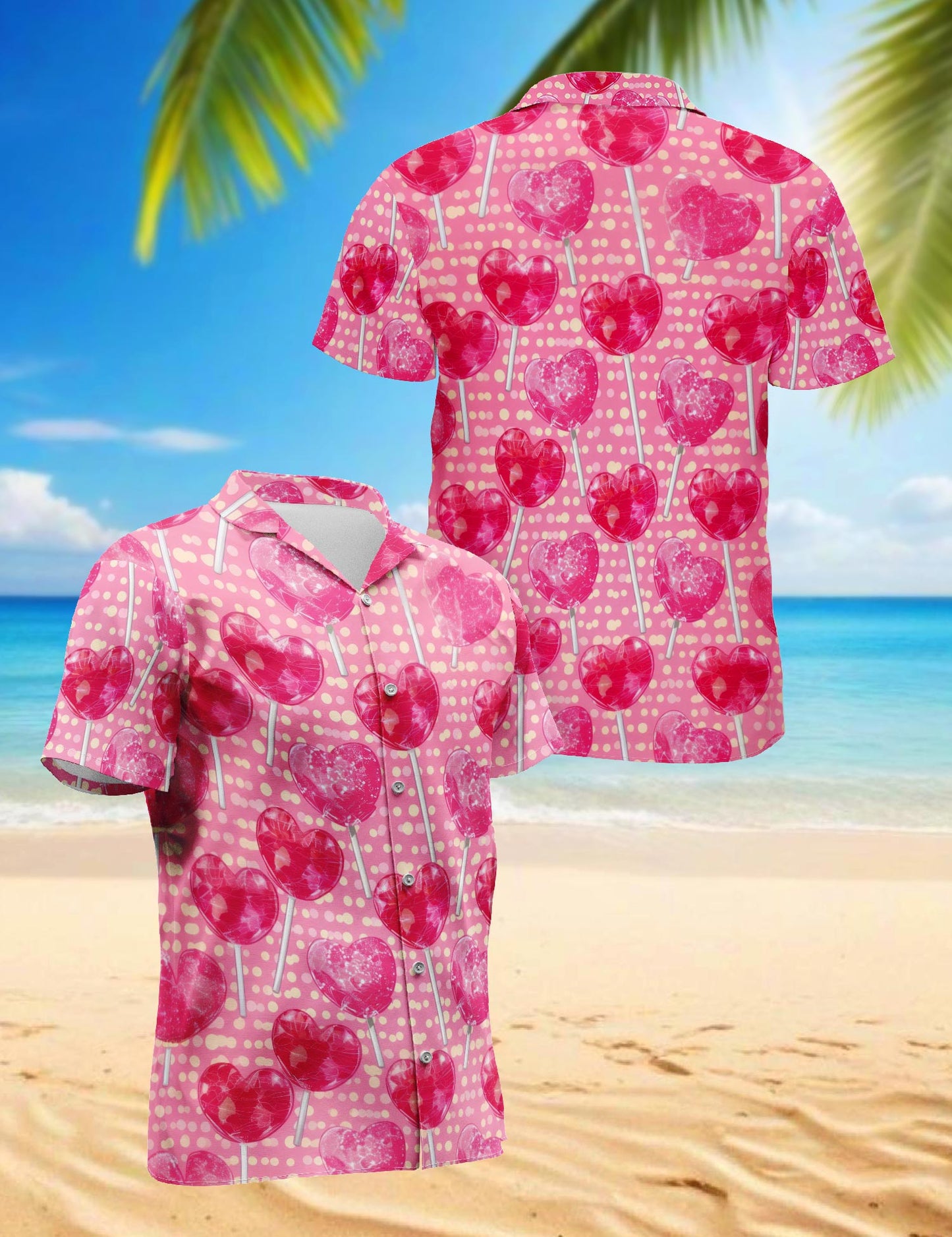 Red Heart Pattern Hawaiian Shirt for Men, Button Down Aloha Shirt - Azhawaiian