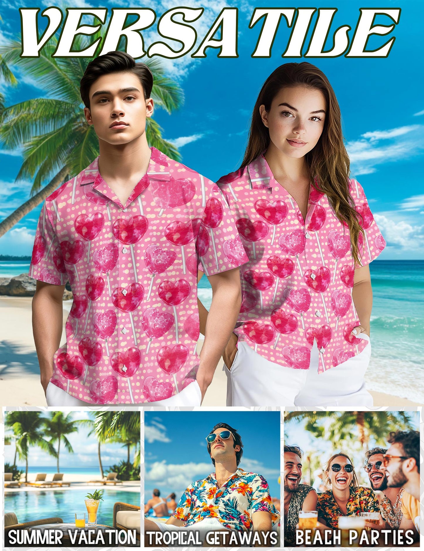 Red Heart Pattern Hawaiian Shirt for Men, Button Down Aloha Shirt - Azhawaiian