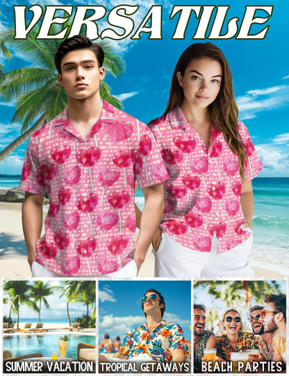 Red Heart Pattern Hawaiian Shirt for Men, Button Down Aloha Shirt - Azhawaiian