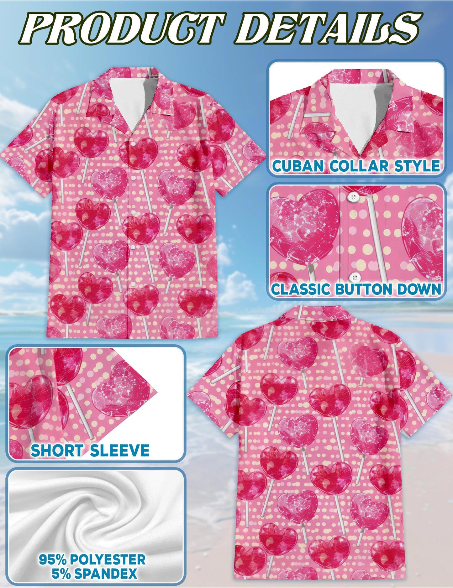 Red Heart Pattern Hawaiian Shirt for Men, Button Down Aloha Shirt - Azhawaiian