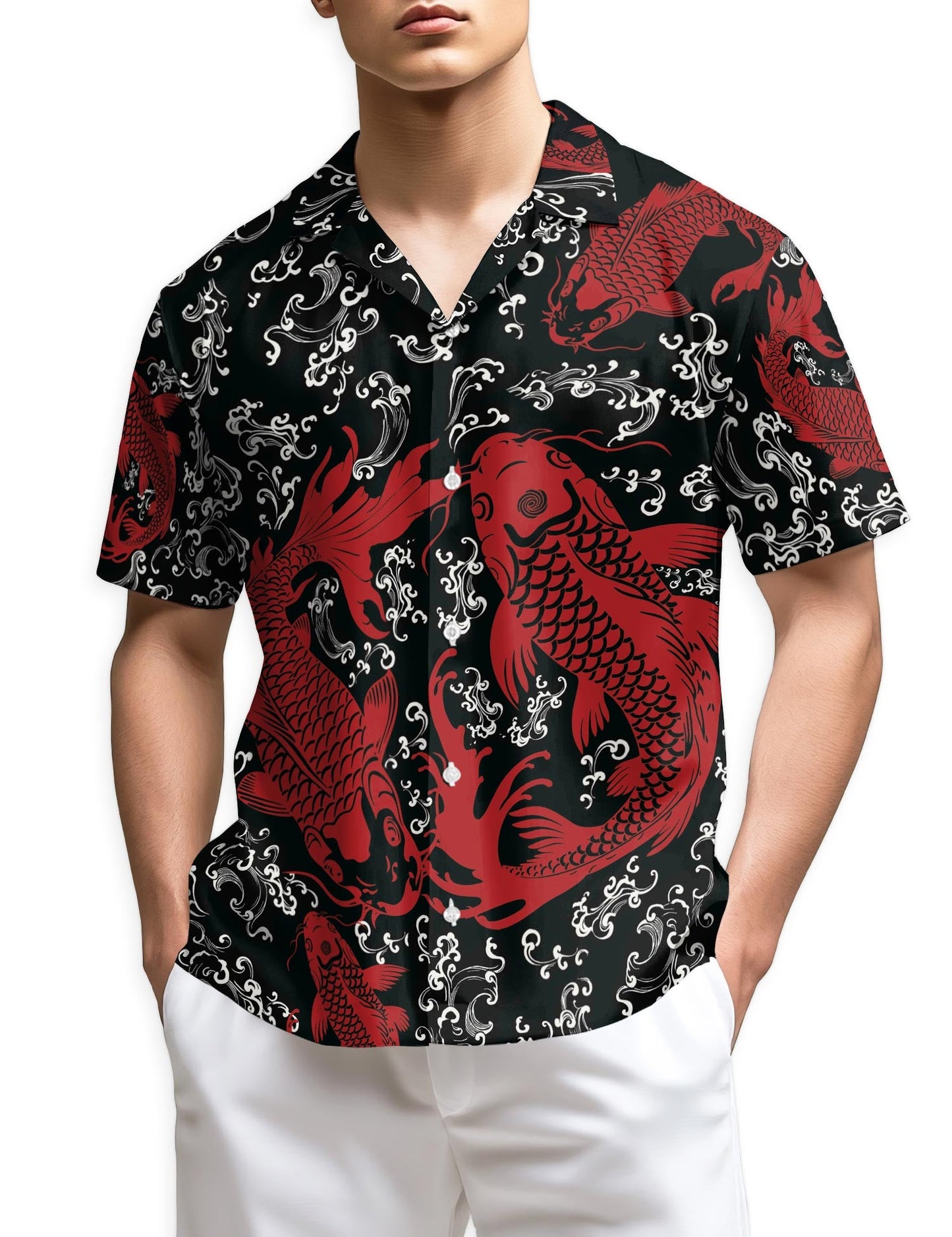 Red Koi Fish Hawaiian Shirt for Men, Button Down Aloha Shirt - Azhawaiian