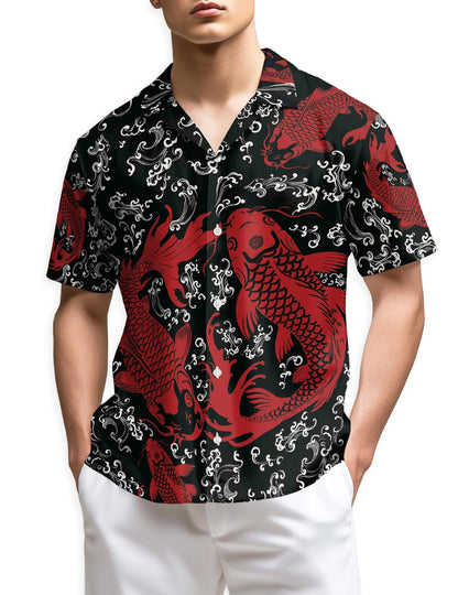 Red Koi Fish Hawaiian Shirt for Men, Button Down Aloha Shirt - Azhawaiian