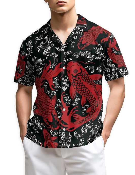 Red Koi Fish Hawaiian Shirt for Men, Button Down Aloha Shirt