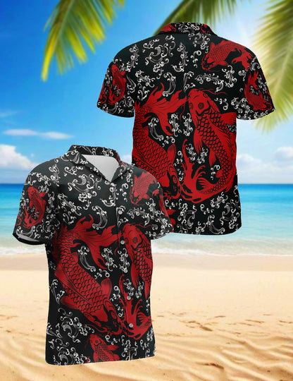 Red Koi Fish Hawaiian Shirt for Men, Button Down Aloha Shirt - Azhawaiian