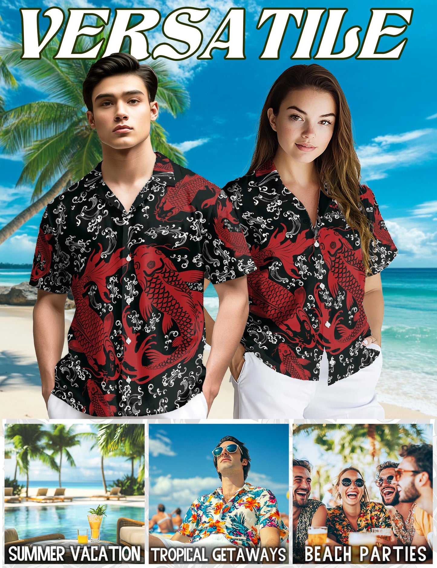 Red Koi Fish Hawaiian Shirt for Men, Button Down Aloha Shirt - Azhawaiian