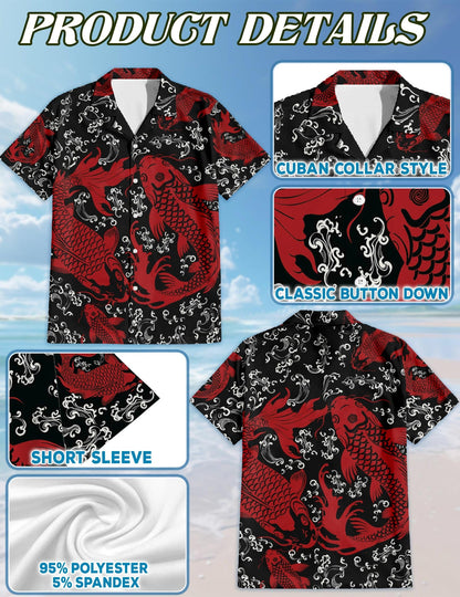 Red Koi Fish Hawaiian Shirt for Men, Button Down Aloha Shirt - Azhawaiian