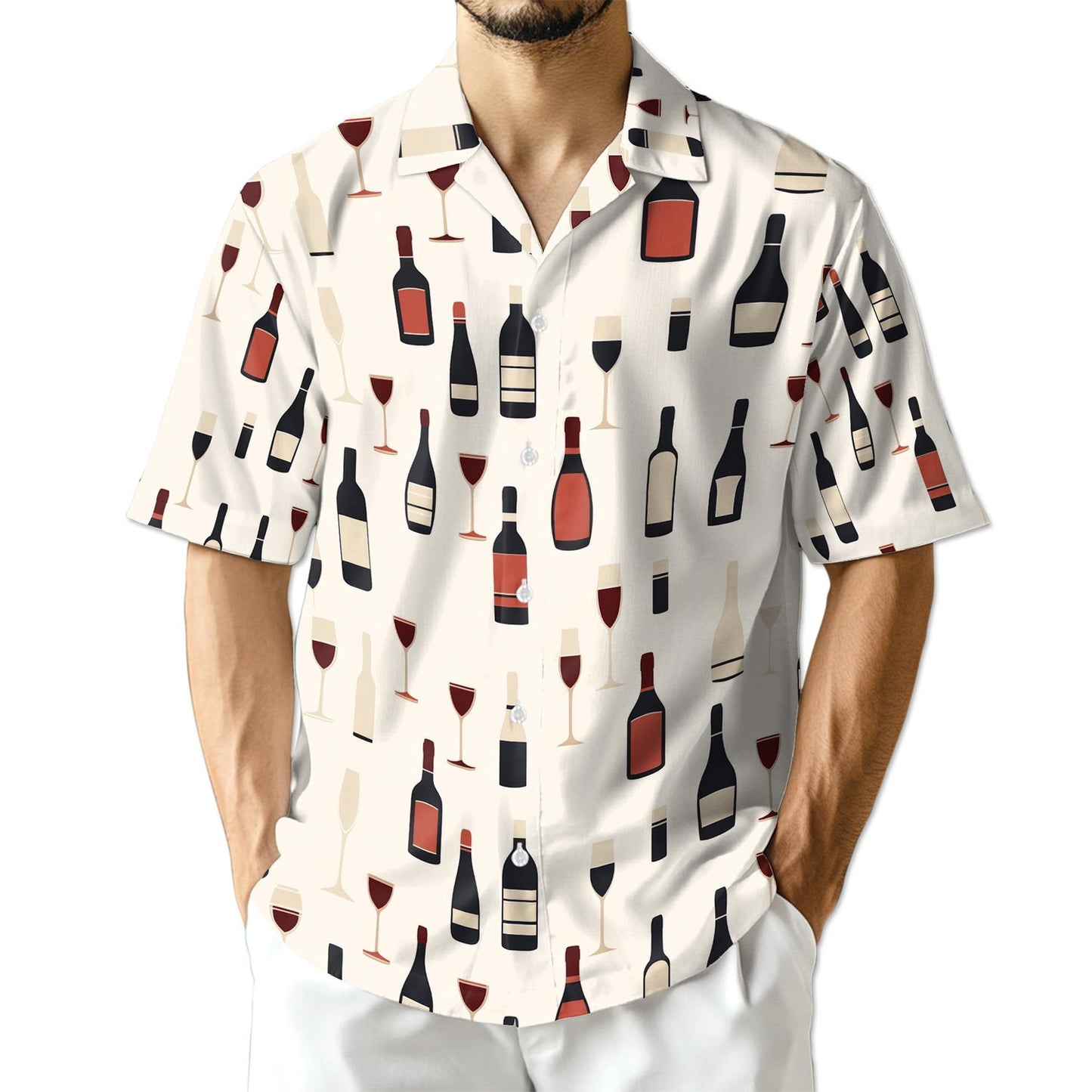 Azhawaiian Red Wine Bottle And Glass Hawaiian Shirt for Men