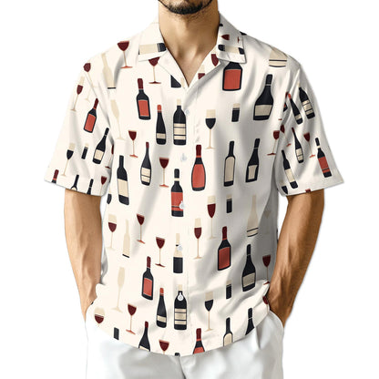 Azhawaiian Red Wine Bottle And Glass Hawaiian Shirt for Men