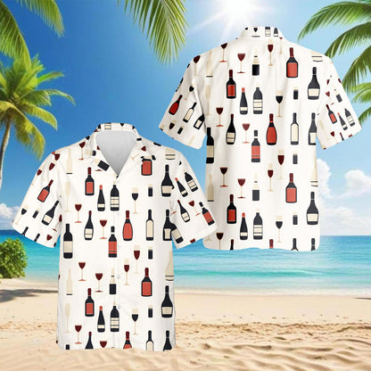 Red Wine Bottle And Glass Hawaiian Shirt for Men, Button Down Aloha Shirt - Azhawaiian