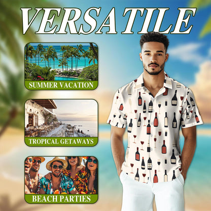 Red Wine Bottle And Glass Hawaiian Shirt for Men, Button Down Aloha Shirt - Azhawaiian