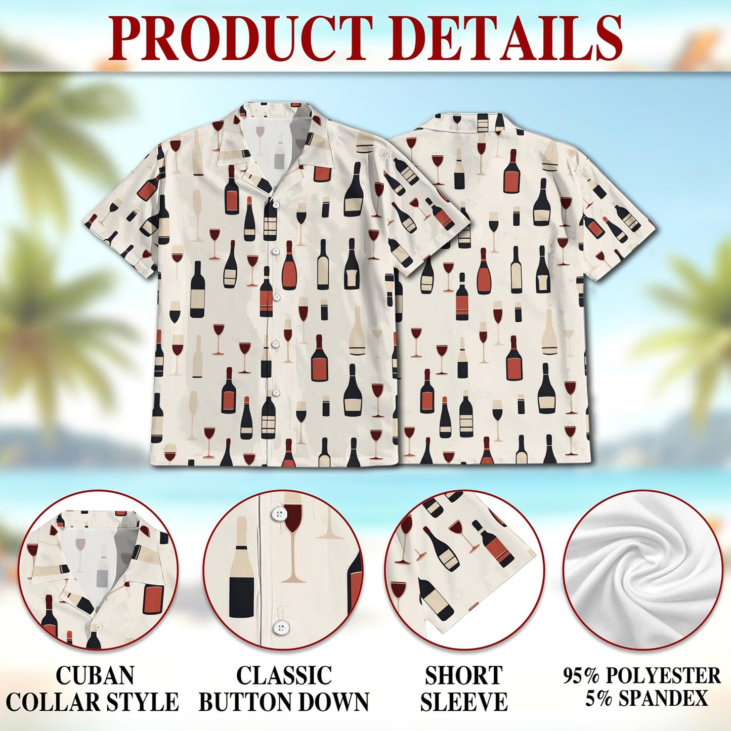 Red Wine Bottle And Glass Hawaiian Shirt for Men, Button Down Aloha Shirt - Azhawaiian