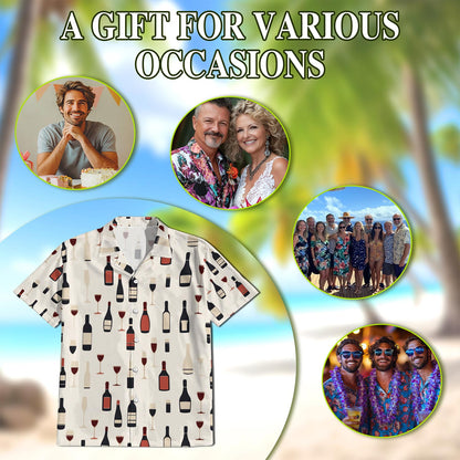 Red Wine Bottle And Glass Hawaiian Shirt for Men, Button Down Aloha Shirt - Azhawaiian