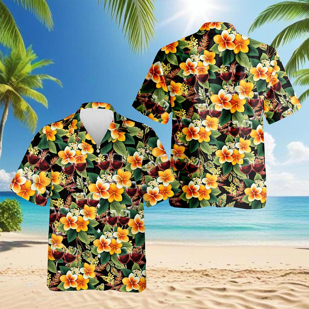 Red Wine Hawaiian Shirt for Men, Button Down Aloha Shirt - Azhawaiian