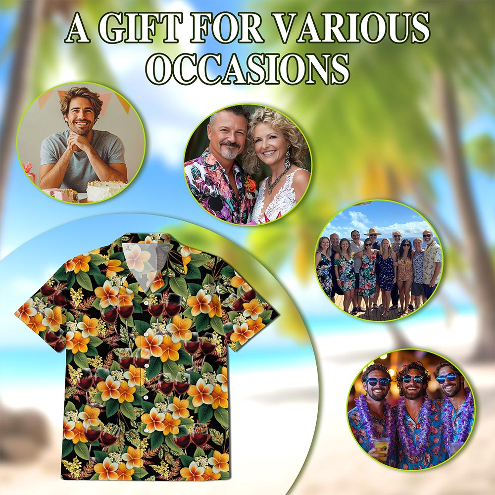Red Wine Hawaiian Shirt for Men, Button Down Aloha Shirt - Azhawaiian