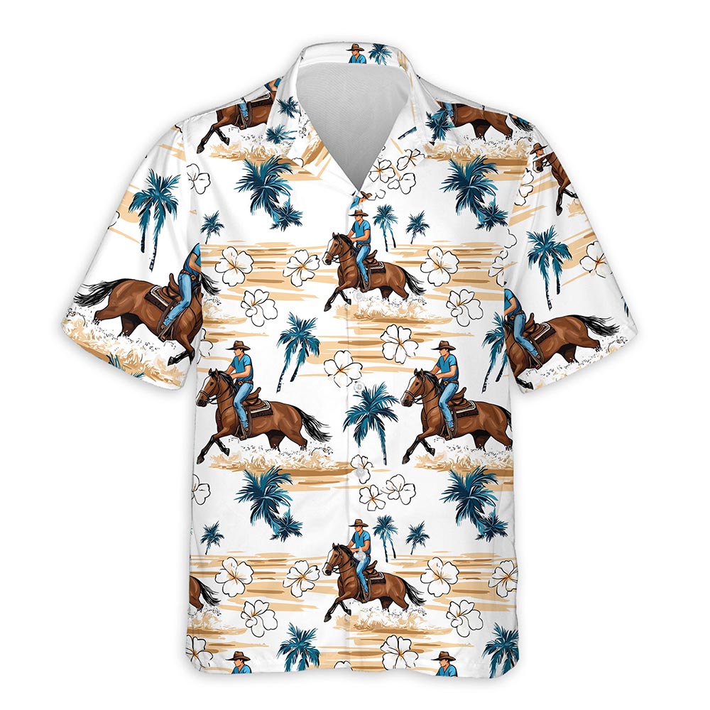 Azhawaiian Reining Horse Floral Yellow Sand Hawaiian Aloha Shirt for Men