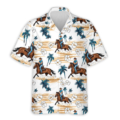 Azhawaiian Reining Horse Floral Yellow Sand Hawaiian Aloha Shirt for Men