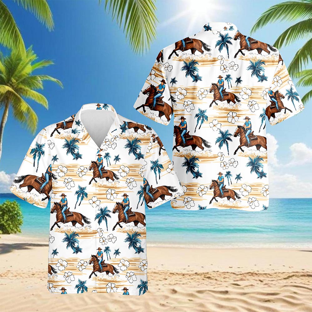 Reining Horse Hawaiian Shirt for Men, Button Down Aloha Shirt - Azhawaiian