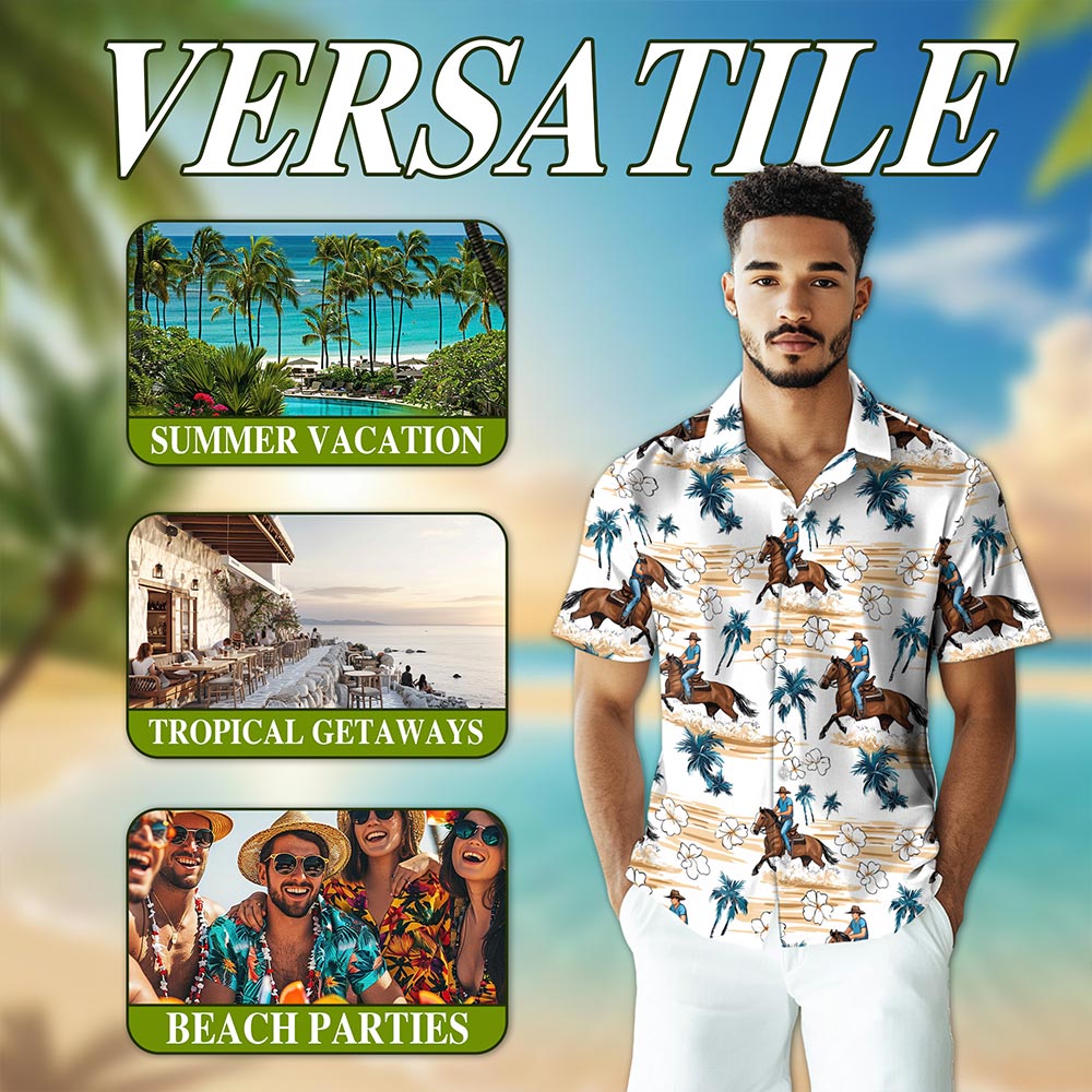 Reining Horse Hawaiian Shirt for Men, Button Down Aloha Shirt - Azhawaiian