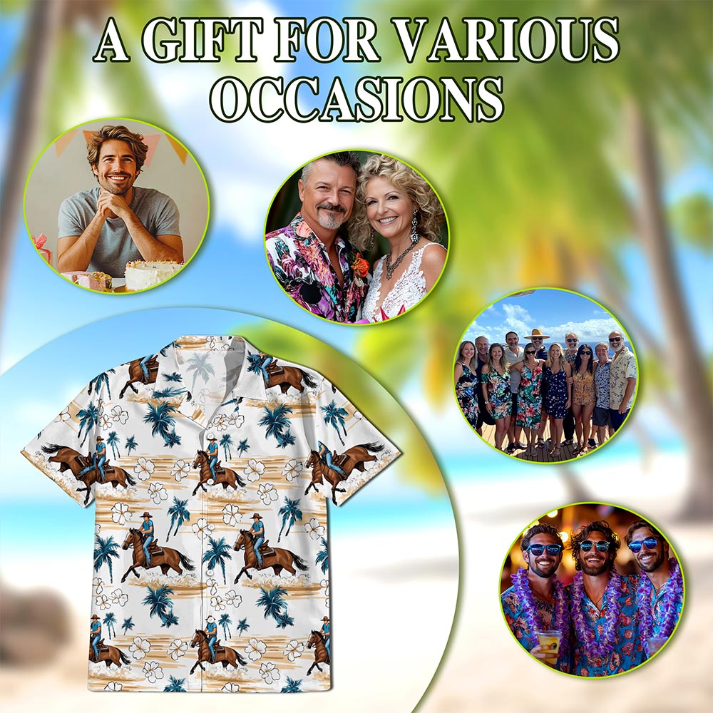 Reining Horse Hawaiian Shirt for Men, Button Down Aloha Shirt - Azhawaiian