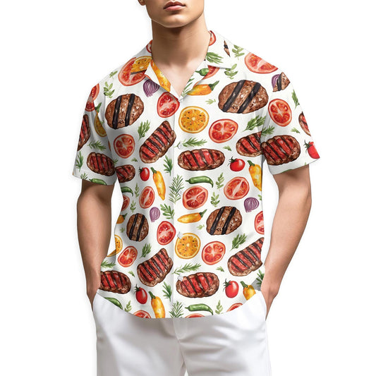 Retro BBQ Hawaiian Shirt for Men, Button Down Aloha Shirt - Azhawaiian