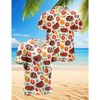 Retro BBQ Hawaiian Shirt for Men, Button Down Aloha Shirt - Azhawaiian
