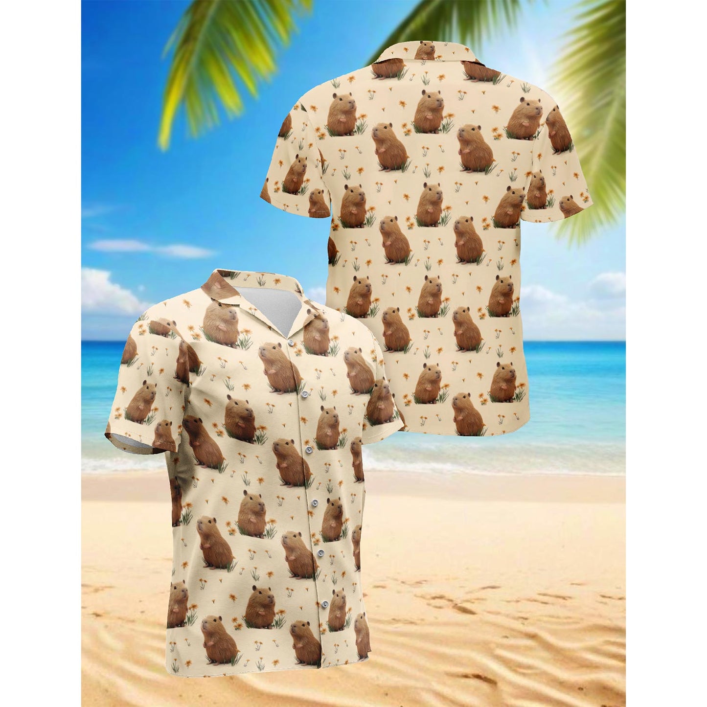Retro Capybara Hawaiian Shirt for Men, Button Down Aloha Shirt - Azhawaiian
