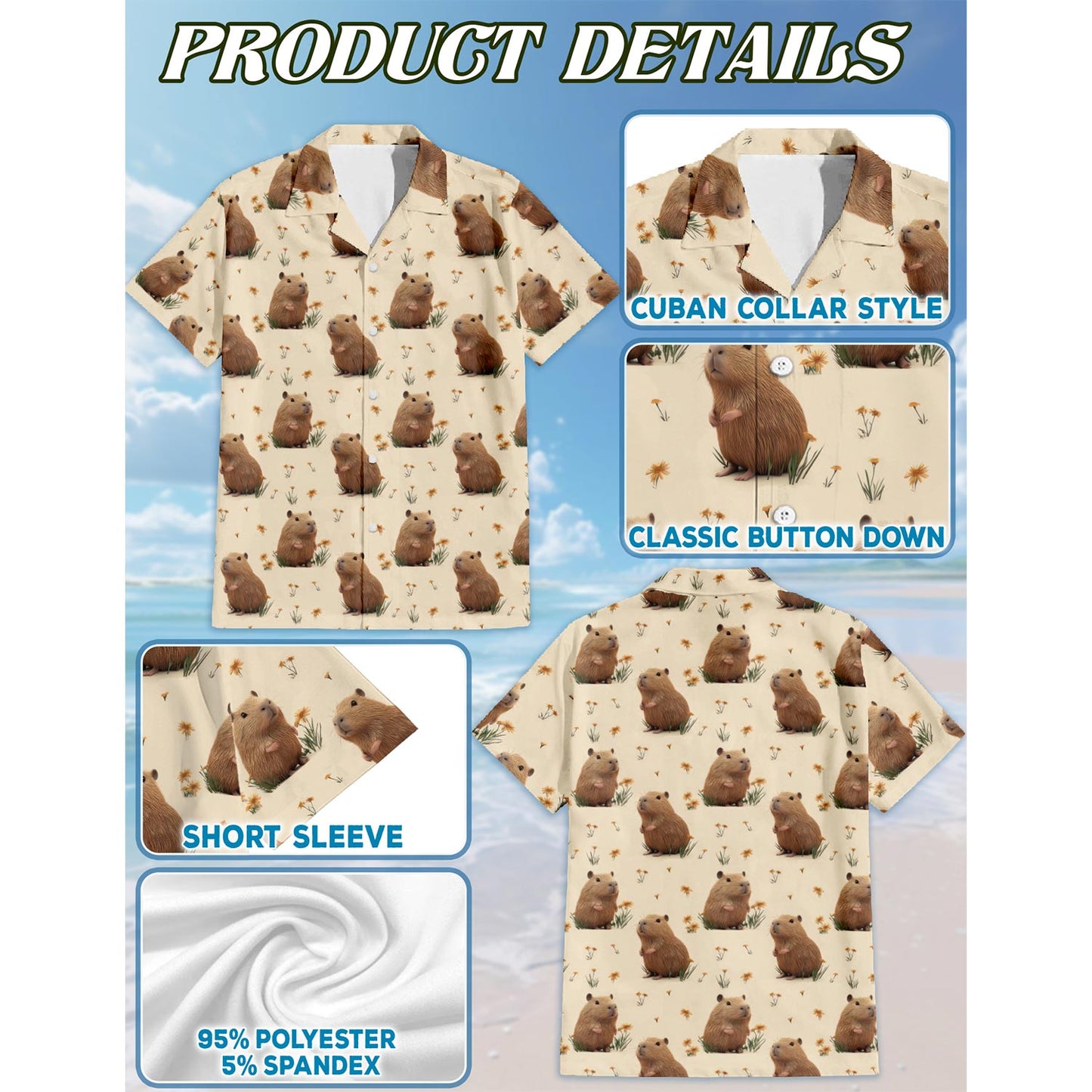 Retro Capybara Hawaiian Shirt for Men, Button Down Aloha Shirt - Azhawaiian