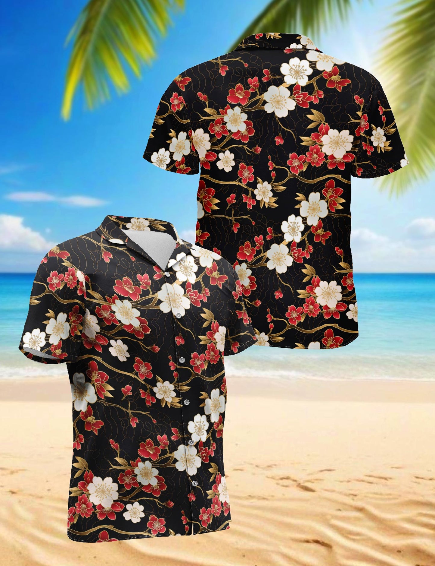 Retro Cherry Blossom Hawaiian Shirt for Men, Button Down Aloha Shirt - Azhawaiian