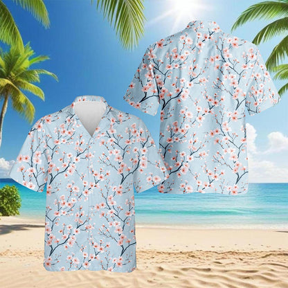 Retro Cherry Blossom Hawaiian Shirt for Men, Button Down Aloha Shirt - Azhawaiian