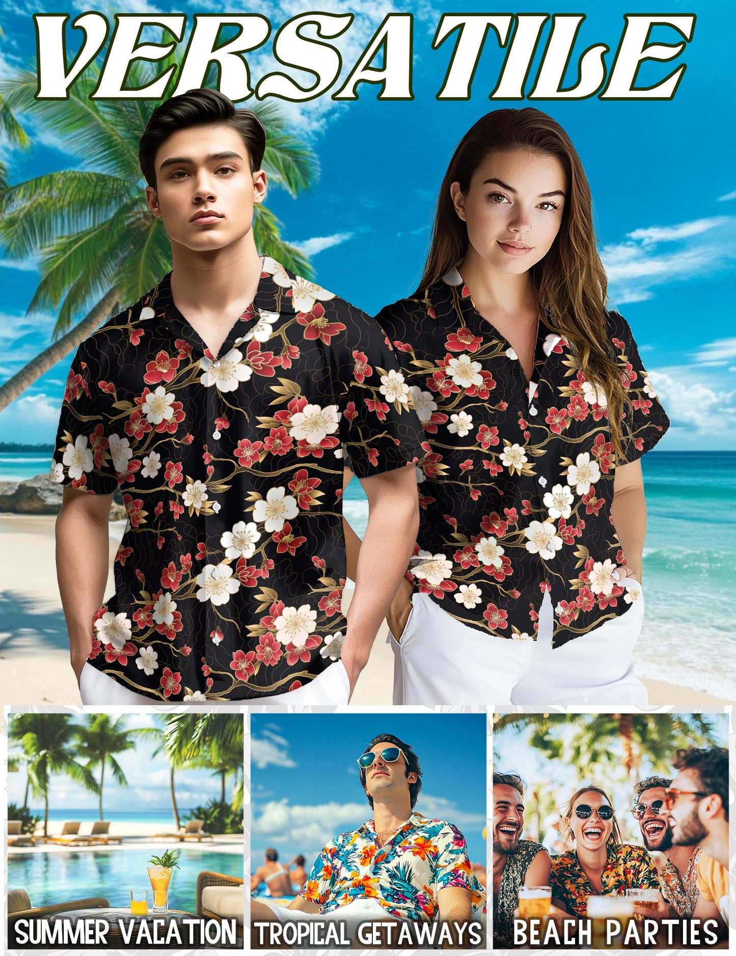 Retro Cherry Blossom Hawaiian Shirt for Men, Button Down Aloha Shirt - Azhawaiian