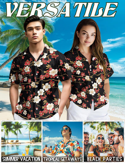 Retro Cherry Blossom Hawaiian Shirt for Men, Button Down Aloha Shirt - Azhawaiian