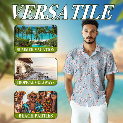 Retro Cherry Blossom Hawaiian Shirt for Men, Button Down Aloha Shirt - Azhawaiian
