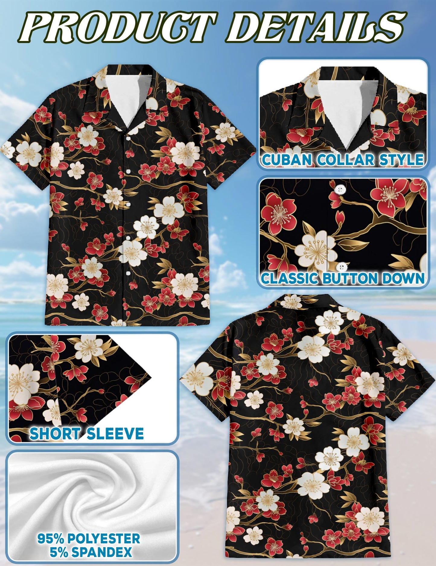 Retro Cherry Blossom Hawaiian Shirt for Men, Button Down Aloha Shirt - Azhawaiian