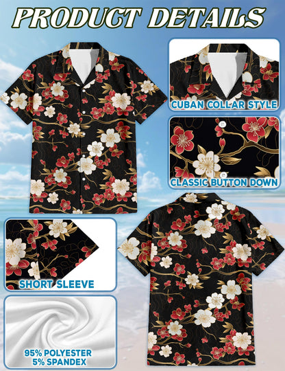 Retro Cherry Blossom Hawaiian Shirt for Men, Button Down Aloha Shirt - Azhawaiian