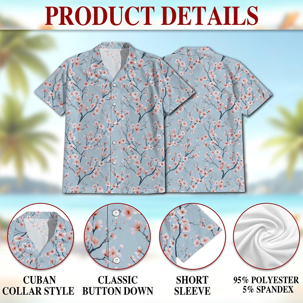 Retro Cherry Blossom Hawaiian Shirt for Men, Button Down Aloha Shirt - Azhawaiian