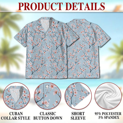 Retro Cherry Blossom Hawaiian Shirt for Men, Button Down Aloha Shirt - Azhawaiian