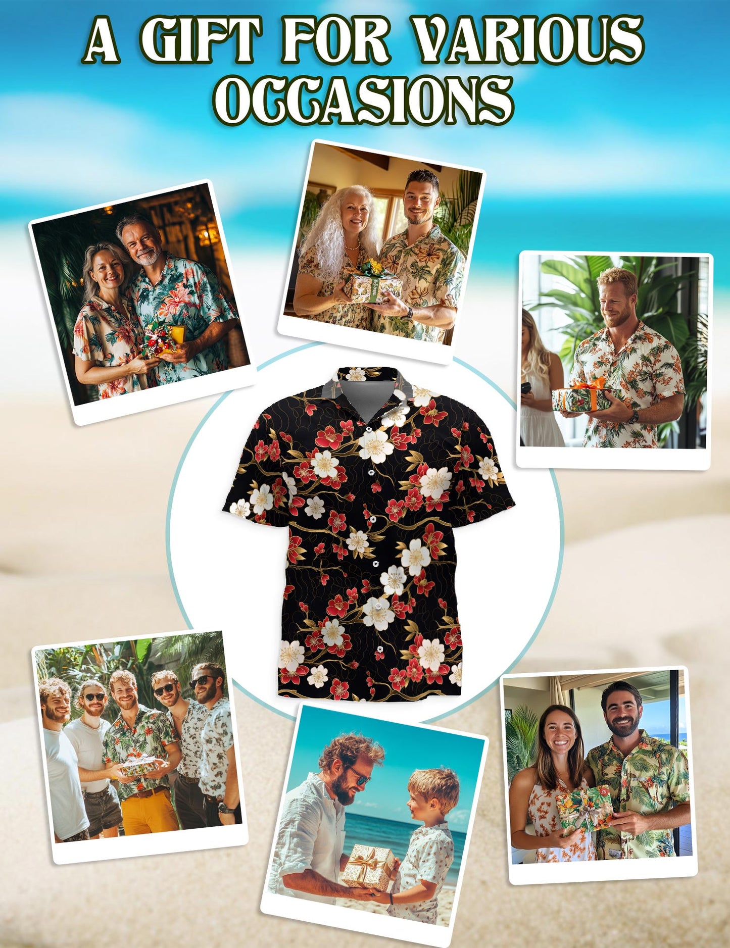 Retro Cherry Blossom Hawaiian Shirt for Men, Button Down Aloha Shirt - Azhawaiian