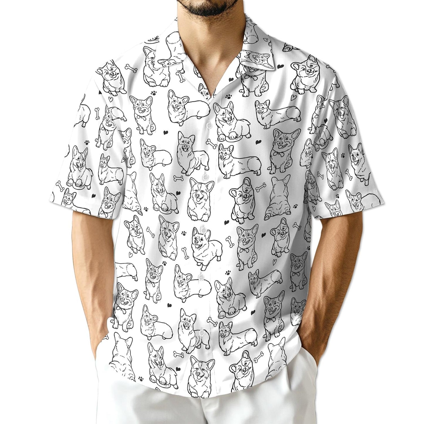 Azhawaiian Retro Corgi Hawaiian Shirt for Men