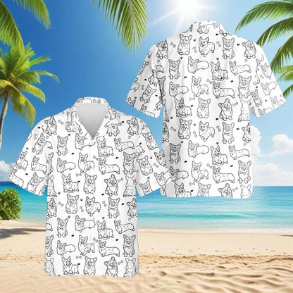 Retro Corgi Hawaiian Shirt for Men, Button Down Aloha Shirt - Azhawaiian