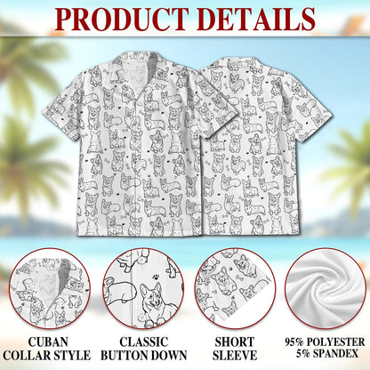 Retro Corgi Hawaiian Shirt for Men, Button Down Aloha Shirt - Azhawaiian