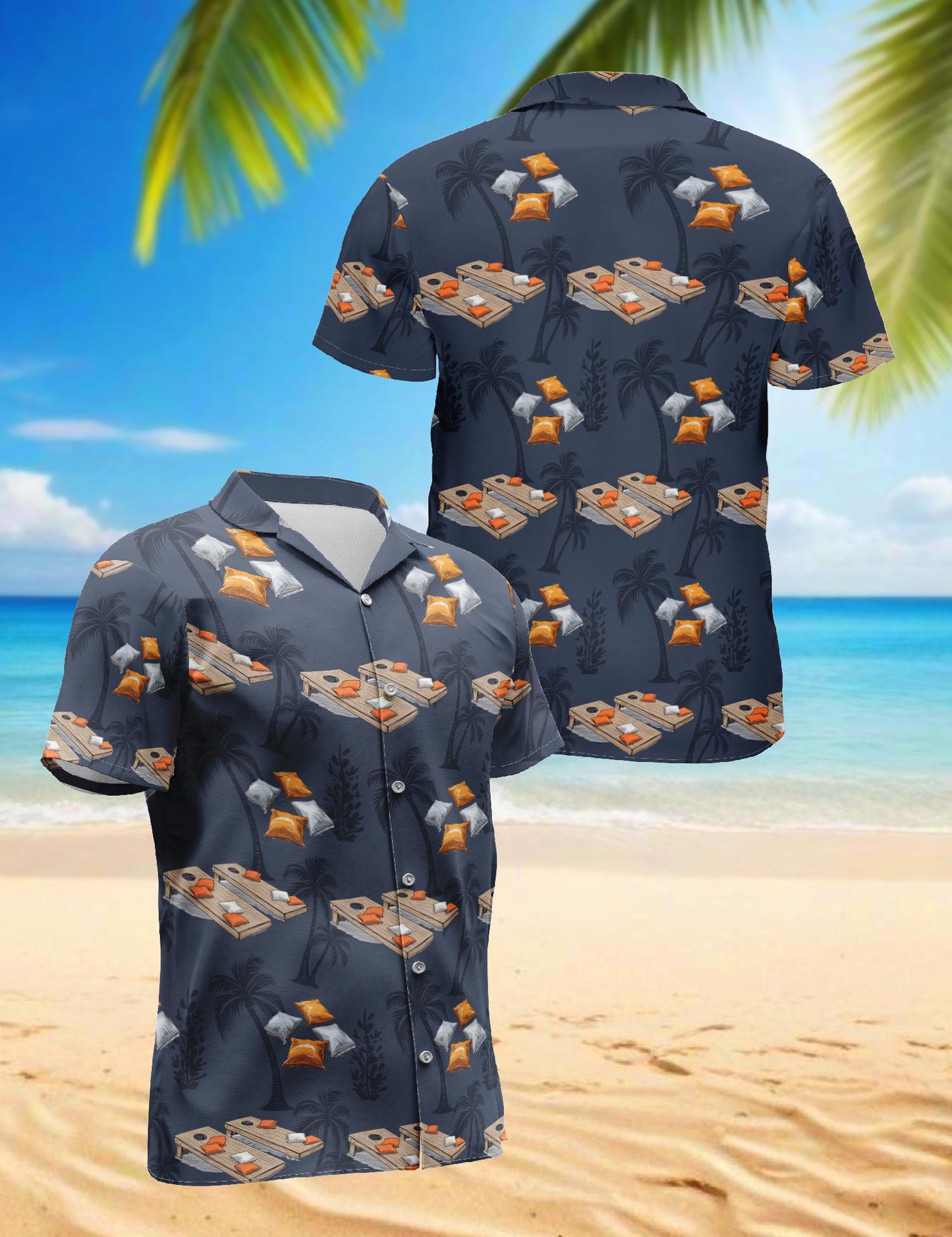 Retro Cornhole Tree Hawaiian Shirt for Men, Button Down Aloha Shirt - Azhawaiian