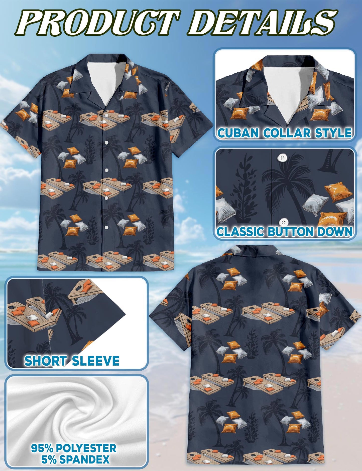 Retro Cornhole Tree Hawaiian Shirt for Men, Button Down Aloha Shirt - Azhawaiian